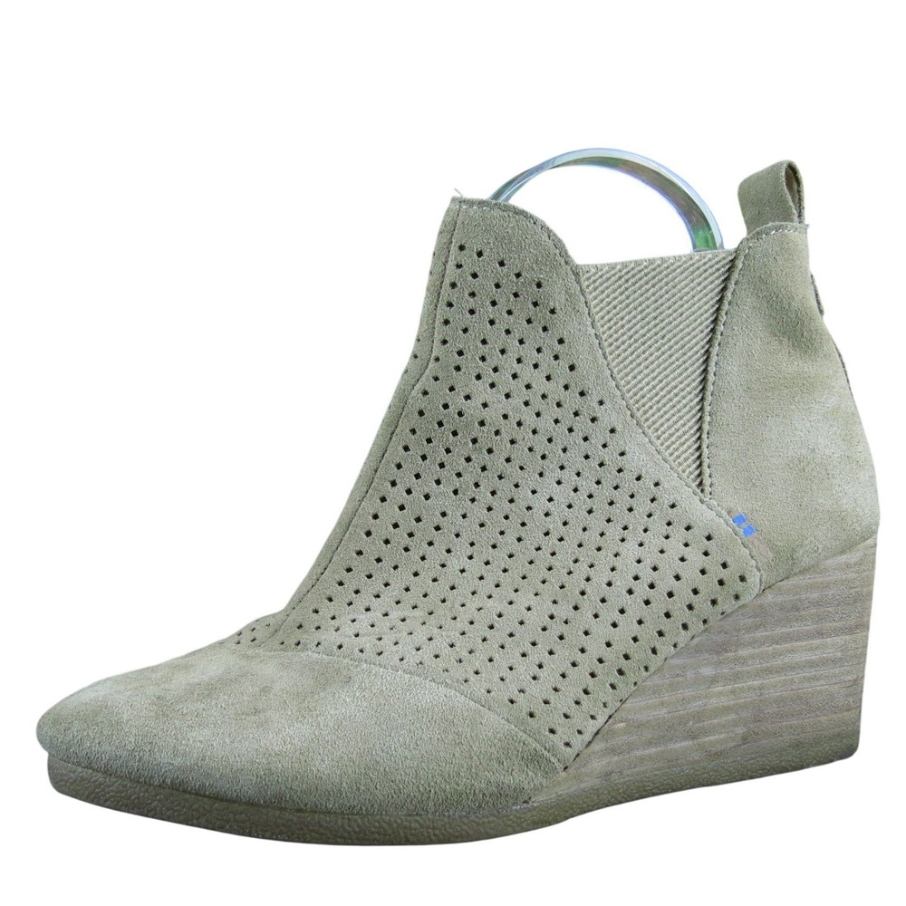 TOMS Women's Suede Perforated Wedge Ankle Booties‎ Boot Shoes Size 8.5 Beige